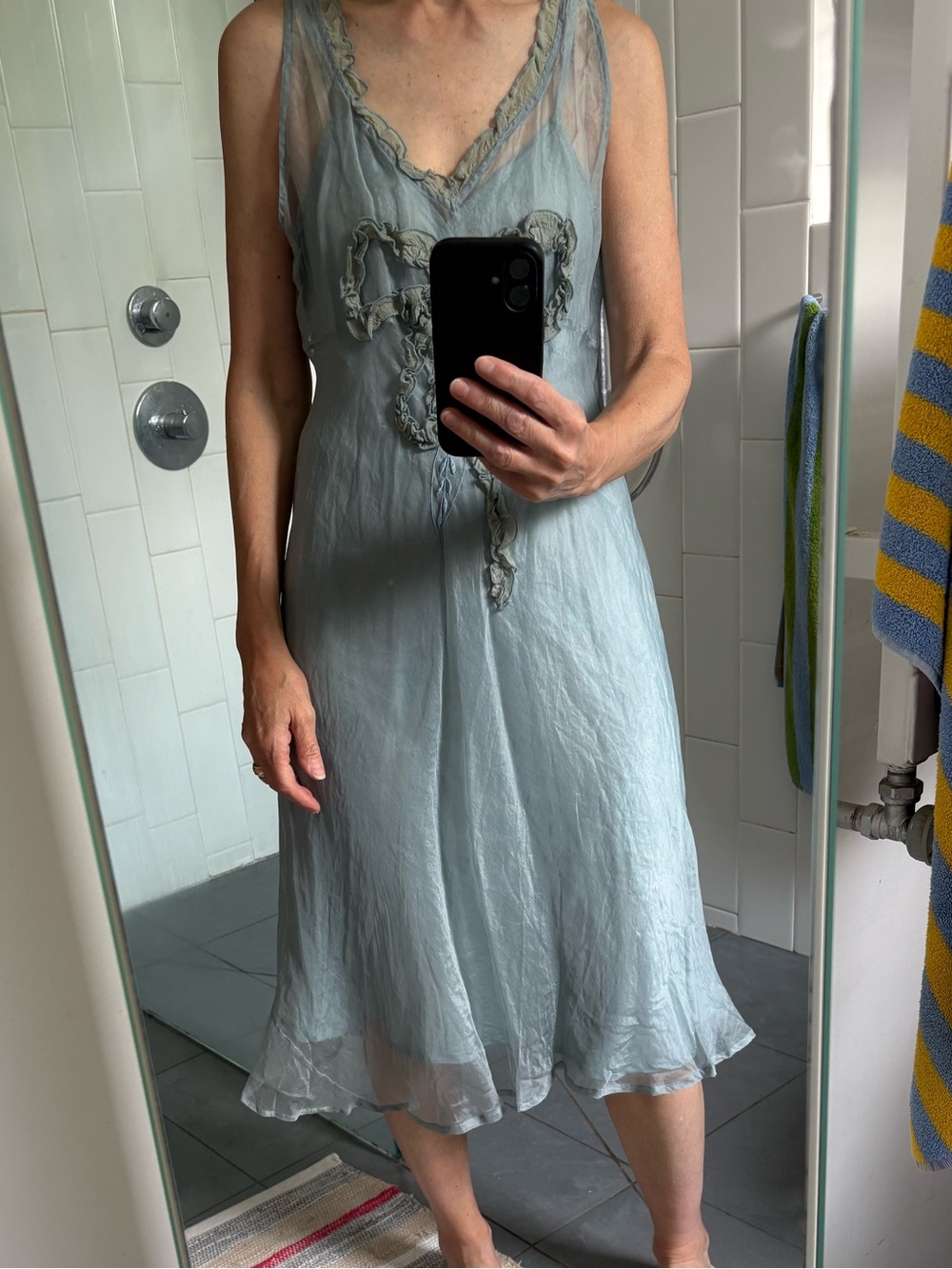 Tara Jarmon Light Blue Silk Slipdress w/ Bow Embellishment